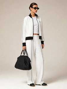 ONETEN APPARELS Women <b>White</b> Color Block Track Jacket <b>And</b> Pants Set Side Stripe Sporty Jogger Outfit - Product Image 4