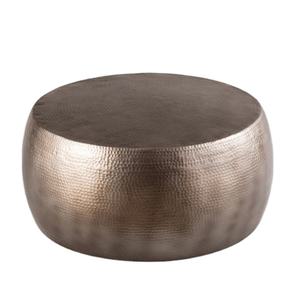 Mesa de Centro Moderna con Forma de Tambor y Diseño Martillado en Metal y Madera, Mueble Duradero para Sala de Estar, Decoración para Hogar y Villa - Product Image 1