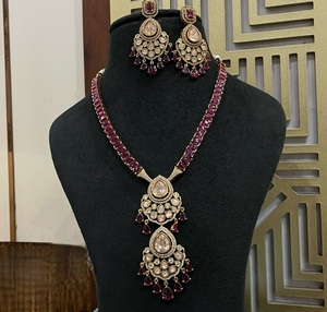 <b>Beautiful</b> High Quality Moissanite Design Gold Plated Brass Polki Necklace Set <b>Earrings</b> for Women Designer Jewelry Wedding Gift - Product Image 2