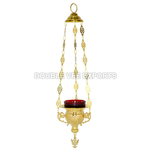 Lampe de sanctuarium en laiton avec verre rouge |   Lampe de veilleuse suspendue pour église – DOUBLE VEE EXPORTS - Product Image 2