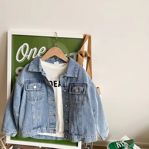 Vestes en jean décontractées pour enfants avec boutons, ensembles de couleur unie pour bébés filles et garçons, manteaux à manches longues - Product Image 4
