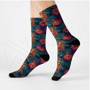 Floral Crew <b>Socks</b> Digital Printing Breathable Spandex <b>Polyester</b> Adult Summer Casual <b>Socks</b> - Product Image 3
