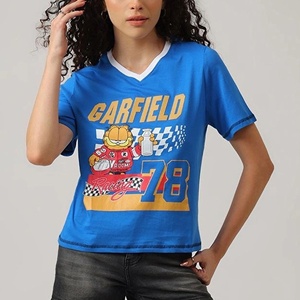 Low price Women's V-Neck Short Sleeve Wholesale <b>T</b>-<b>Shirt</b> Regular Fit Casual Jersey Blue Character Print Spring Summer - Product Image 1