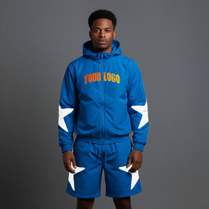 Conjunto Deportivo Ligero de 2 Piezas para Hombre, 100% Algodón, Estilo Urbano, Chaqueta Cortavientos y Pantalones Cortos, con Logotipo Personalizado, Transpirable, OEM/ODM - Product Image 1