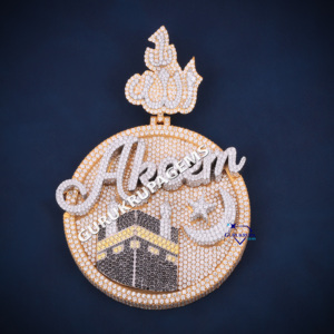 Colgante redondo con logotipo y letra personalizados RTS, con diamantes brillantes de talla redonda D VVS, plata de ley 925, probado con el detector de diamantes. - Product Image 1