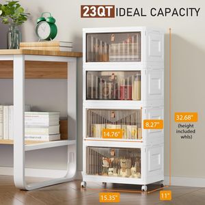 Bacs de rangement empilables à 4 niveaux de 23 QT avec couvercles, organisateurs de placard pliables sur roulettes - Product Image 2