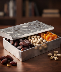 Boîte de rangement rectangulaire texturée en métal argenté, compartimentée, pour fruits secs et collations - Product Image 4