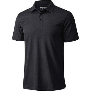 Polo de manga corta negro para hombre, 100% algodón piqué, informal, con botones, color liso, corte regular - Product Image 2