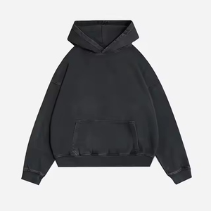Sudadera con capucha negra extragrande de alta calidad para hombre, logotipo personalizado, 100% algodón polar, sudadera gruesa de 400 GSM - Product Image 3