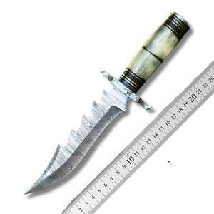 Couteau Bowie droit artisanal en acier Damas A&M ENTERPRISES, manche en os, pour la chasse, le camping et la survie. - Product Image 6