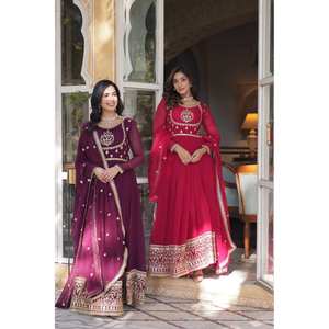 Designer Polyester Gown for Parties <b>Sequins</b> Embroidered Salwar Kameez with Stylish Look - Product Image 3