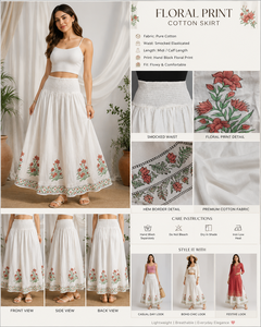 Falda Larga de Algodón al por Mayor con Cintura Elástica Fruncida y Volantes, Estampado Floral Bohemio, Estilo Jaipur, para Verano - Product Image 2