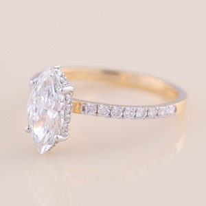 IGI Certified Marquise Cut Diamond <b>Engagement</b> And Wedding <b>Ring</b> with Pavé Band in Solid 925 <b>Sterling</b> <b>Silver</b> - Product Image 1