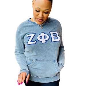 Sudadera de Cuello Redondo de Mezclilla Zeta Phi Beta con Bordado Chenille, Ropa de Sororidad Griega, Sudadera Unisex de Algodón Premium - Product Image 6