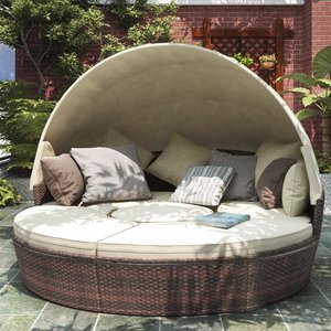 Chaise longue d'extérieur moderne avec coussin en mousse à mémoire de forme et structure en rotin PE résistant aux UV pour l'ameublement de patio - Product Image 6