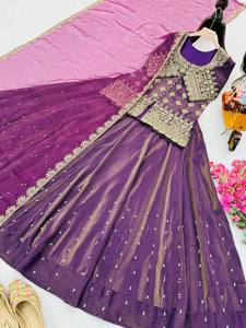 New Arrivals Latest Fashion Elegant Wedding <b>Party</b> Wear <b>Top</b> Lehenga Dupatta Set simmer silk - Product Image 3