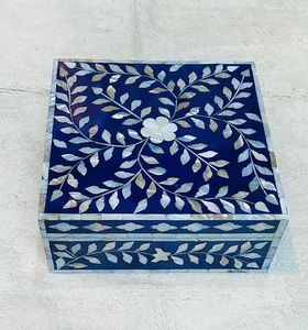 Modern Rectangular Mother of Pearl Jewelry Box with Wood <b>Hinges</b> Inlay Design Polished Finish Enhances <b>Table</b> Beauty - Product Image 3