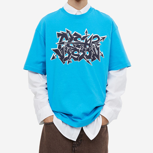 Camiseta Azul Lisa para Hombre, Corte Regular, Cuello Redondo, Manga Corta, Estilo Urbano, 100% Algodón, Impresión Serigráfica Frontal - Product Image 1