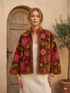 Veste en velours marron pour femme, brodée Suzani, imprimé léopard, manches longues, doublure en coton, artisanat de Jaipur, vêtement ethnique - Product Image 4