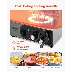 Scaldavivande Elettrico Commerciale in Acciaio Inox da 1200W, Riscaldamento Rapido, Bagnomaria Staccabile per Banco da Lavoro, Attrezzatura per Mantenimento Calore - Product Image 2