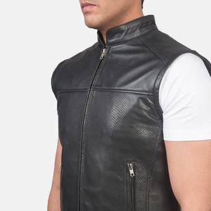Gilet de moto personnalisé unisexe en cuir véritable, col montant, coupe-vent et imperméable, vêtement d'extérieur pour l'automne - Product Image 3