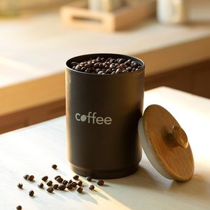 โถเก็บกาแฟสีน้ำตาลถ่านยี่ห้อ Ellementry พร้อมฝาปิดแบบรัสติก ภาชนะเก็บของในครัวแบบสุญญากาศสำหรับชา กาแฟ น้ำตาล - Product Image 1