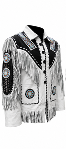 Mens Western <b>Fringe</b> Leather <b>Jacket</b> Handmade Beaded Cowboy Style Genuine Leather Coat Custom Wholesale Men's <b>Jackets</b> Low Price - Product Image 4