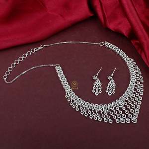 Auri CZ Waterfall Designer Bridal Necklace and Earring Set in Gold - Product Image 1