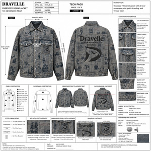 Chaqueta vaquera tipo camionero gris azulado lavado con estampado de periódico, ropa exterior unisex holgada estilo Hypebeast, proveedor mayorista - Product Image 6