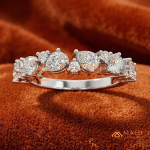 แหวนแต่งงานแบบคลัสเตอร์ประดับมอสซาไนต์ทรงลูกแพร์และทรงกลม ดีไซน์ไม่ซ้ำใคร เงินแท้ 925 ชุบโรเดียม ประดับเพชรแล็บแบบ Eternity Band - Product Image 1