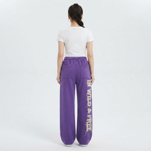 Women Loose Fit Distressed Embroidery Sweat Pants Casual 100% Fleece Polyester Full Length Wide Leg Oversize Sweat Pants Ladies - Product Image 2