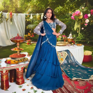 Premier Listo para usar Georgette Lehenga Saree llave en mano Glamour étnico para minoristas de alta gama en venta al por mayor y barato - Product Image 3