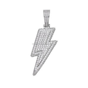 Premium Iced Out Lightning Pendant With Hand Set Moissanite Diamond and 925 Sterling <b>Silver</b> Necklace - Product Image 3