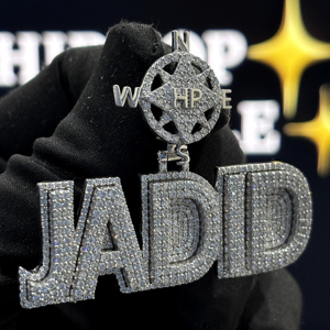 Compass <b>Name</b> Pendant 925 Sterling Silver VVS Moissanite Personalized Block Letter Hip Hop Unisex <b>Necklace</b> 18K Gold Plated - Product Image 2