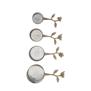 Stainless Steel <b>Measuring</b> <b>Cups</b> Spoon <b>Set</b> For Kitchen Precision Gold Color Plated With Brass Made Handle With Leaf Design <b>Set</b> - Product Image 5