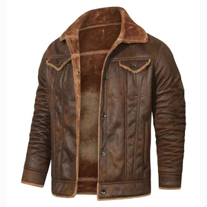 Chaqueta Varsity de Cuero Genuino Desgastado para Hombre, Marca HARAZ INTERNATIONAL, Color Marrón Vintage, con Característica Antibacteriana y Cuello Camisero - Product Image 1
