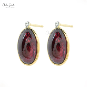 Latest Design 12x7 Oval Cabochon Pink Tourmaline & Diamond <b>Studs</b> <b>Earring</b> in 14k <b>Fine</b> Yellow Gold Wedding Anniversary Gift - Product Image 1