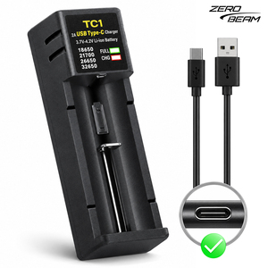 Chargeur de batterie rechargeable USB Type C à baie unique ZEROBEAM TC1, chargeur portable Li-Ion NiMH pour cellules 21700 18650 26650 - Product Image 1