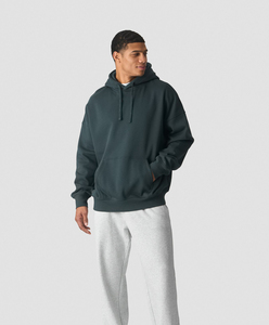 Sudadera con Capucha Extra Grande para Hombre, Verde Oscuro, Felpa de Algodón, Diseño Casual de Color Sólido con Bolsillos, Ropa de Otoño - Product Image 1