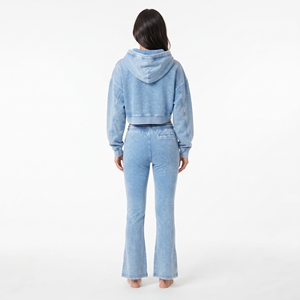 Ensemble sweat à capuche en molleton délavé et pantalon de jogging large pour femme, avec crop top zippé, manches longues, tenue décontractée, design de logo personnalisé - Product Image 4