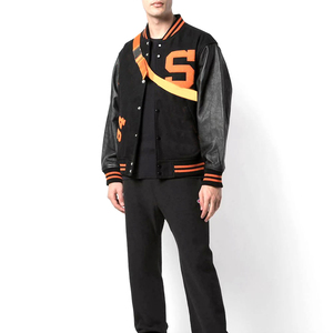 Top Selling Black Cotton Sleeves Varsity <b>Jacket</b> Breathable <b>Fleece</b> <b>Lining</b> Front Logo Canvas Fabric Winter Men's Casual Branded - Product Image 6