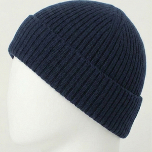 Unisex Solid Color Beanie <b>Hat</b> 100% Acrylic Winter Cap Casual Style for Adults <b>Navy</b> Blue Ribbed Knit Design - Product Image 5
