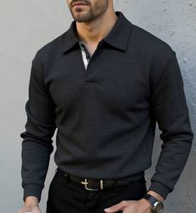 Cardigan tricoté respirant pour homme, couleur unie avec col patchwork, style décontracté tendance pour les sorties de loisirs et les vacances - Product Image 1