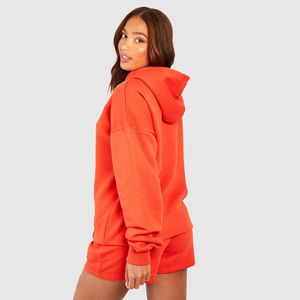 Conjunto de 2 Piezas de Ropa Cómoda para Mujer, Estilo Urbano, Sudadera Holgada con Capucha y Pantalones Cortos de Forro Polar, Resistentes al Viento - Product Image 4