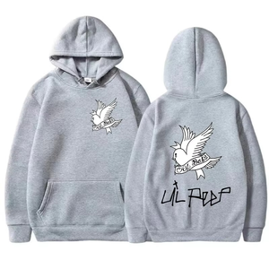 เสื้อสเวตเตอร์มีฮู้ดสีชมพู เสื้อสวมหัวผ้าฝ้ายโอเวอร์ไซส์สำหรับทั้งชายและหญิง พิมพ์ลายนกมีปีกด้านหน้าและด้านหลัง ชุดลำลองสำหรับฤดูใบไม้ร่วง - Product Image 6