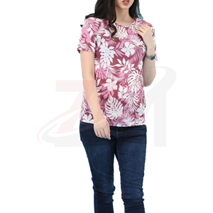 Camiseta de Manga Corta con Cuello Redondo y Estampado Floral Rosa y Blanco, Estilo Casual, Tejido de Punto, para Primavera/Verano, Venta al Por Mayor, Nueva Tendencia - Product Image 4