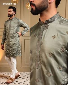 Excellent Quality Royal Silk with Sequence Embroidery Butti All-Over & Full-Sleeve <b>Kurta</b>-R Cotton Payjama Set Worldwide Supplier - Product Image 5