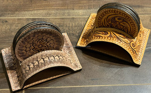 Ensemble de sous-verres en cuir véritable fait main sur mesure avec support, 4 pièces, sous-verres en cuir véritable, tapis de table basse, sous-verres pour tasses - Product Image 6