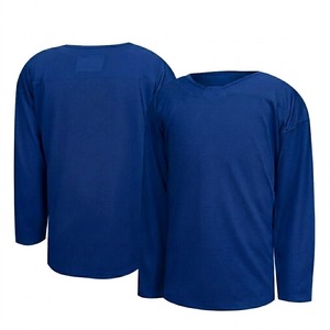 Maillot de hockey sur glace bleu pour femme, manches longues, col rond, évacuation de l'humidité, 100 % polyester, coupe classique, vêtements pour adultes - Product Image 2
