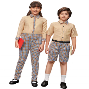 Uniformes internacionales de escuela primaria y secundaria Unisex cuello de contraste y mangas pantalón inferior y pantalones cortos para niños y niñas - Product Image 1